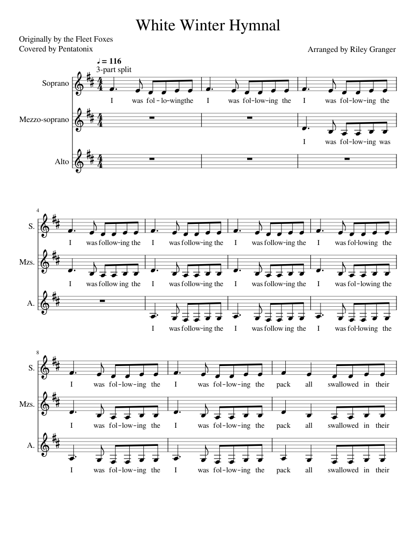 white winter hymnal choir sheet music