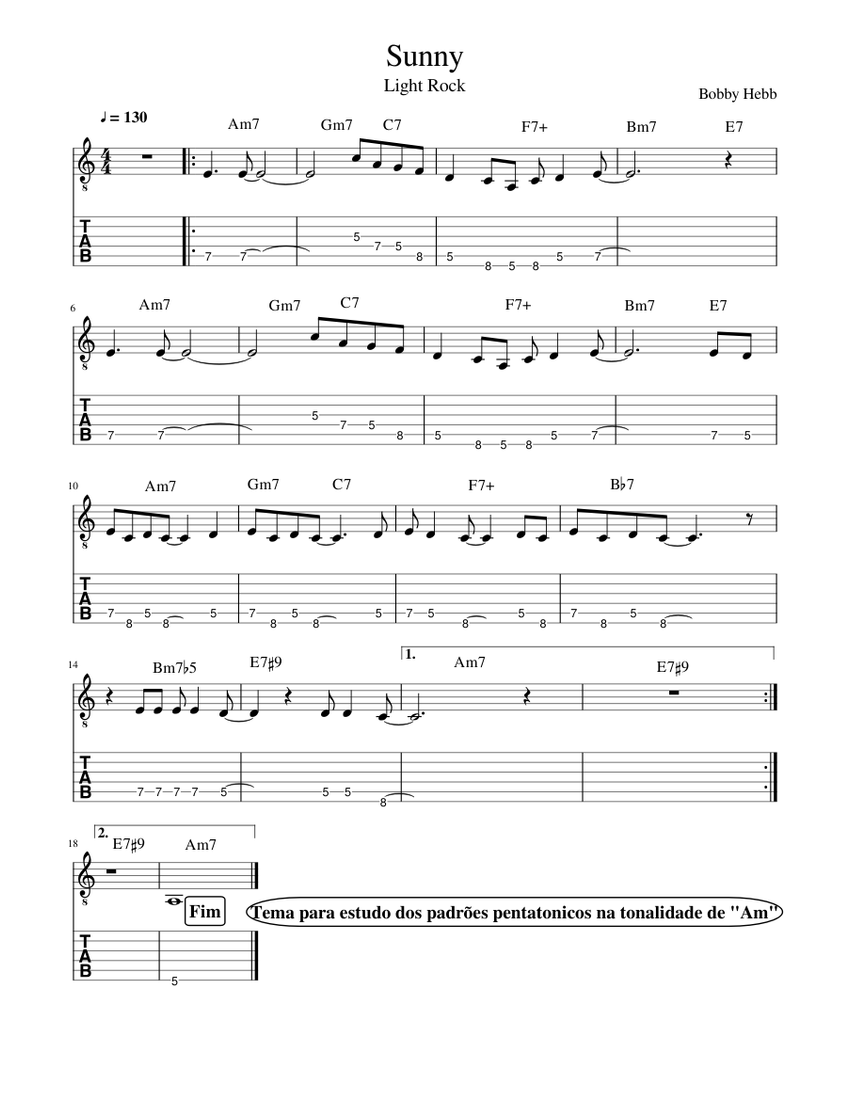 Sunny Sheet music for Guitar | Download free in PDF or MIDI | Musescore.com