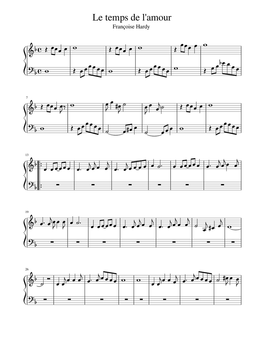 Le temps de l amour Sheet music for Piano Download free in PDF or MIDI
