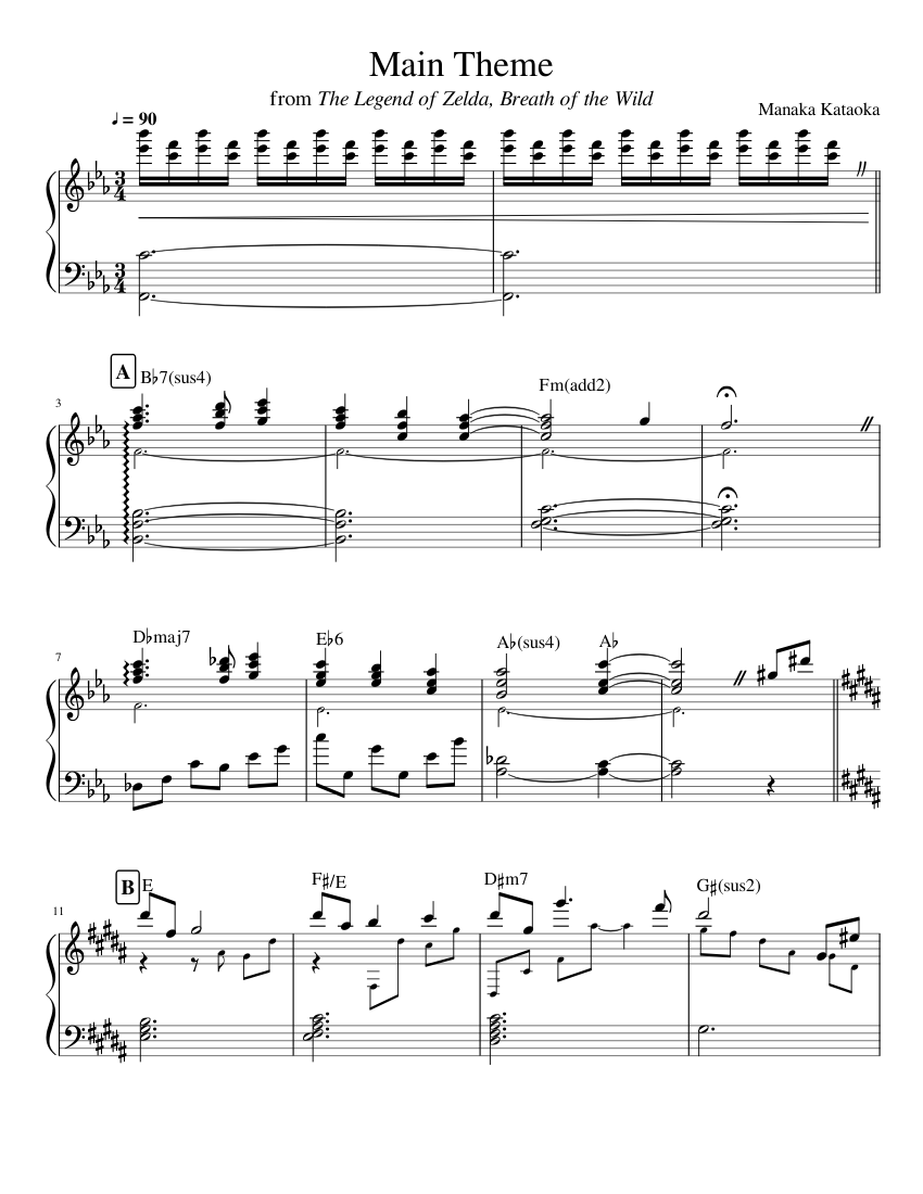 Legend of Zelda, Breath of the Wild Main Theme sheet music for Piano