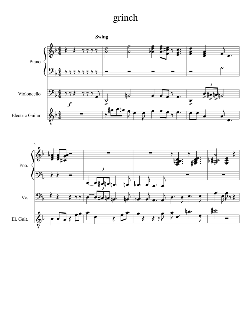 grinch Sheet music for Piano, Cello, Guitar (Mixed Trio) | Musescore.com