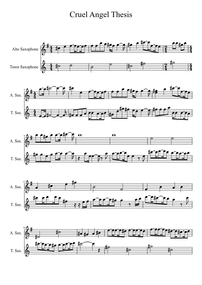 a cruel angel's thesis alto sax sheet music