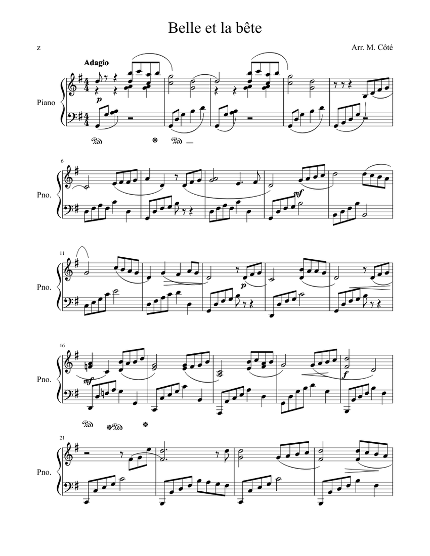 La belle et la bête Sheet music for Piano | Download free in PDF or