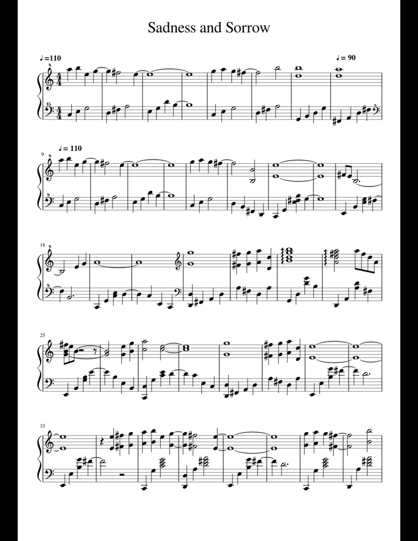 Sadness and Sorrow sheet music for Piano download free in PDF or MIDI