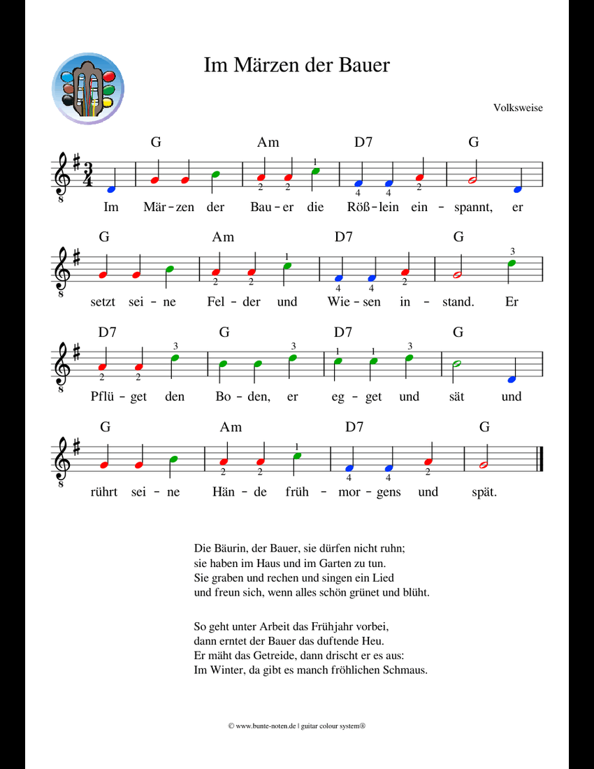 Im Märzen der Bauer sheet music for Guitar download free in PDF or MIDI