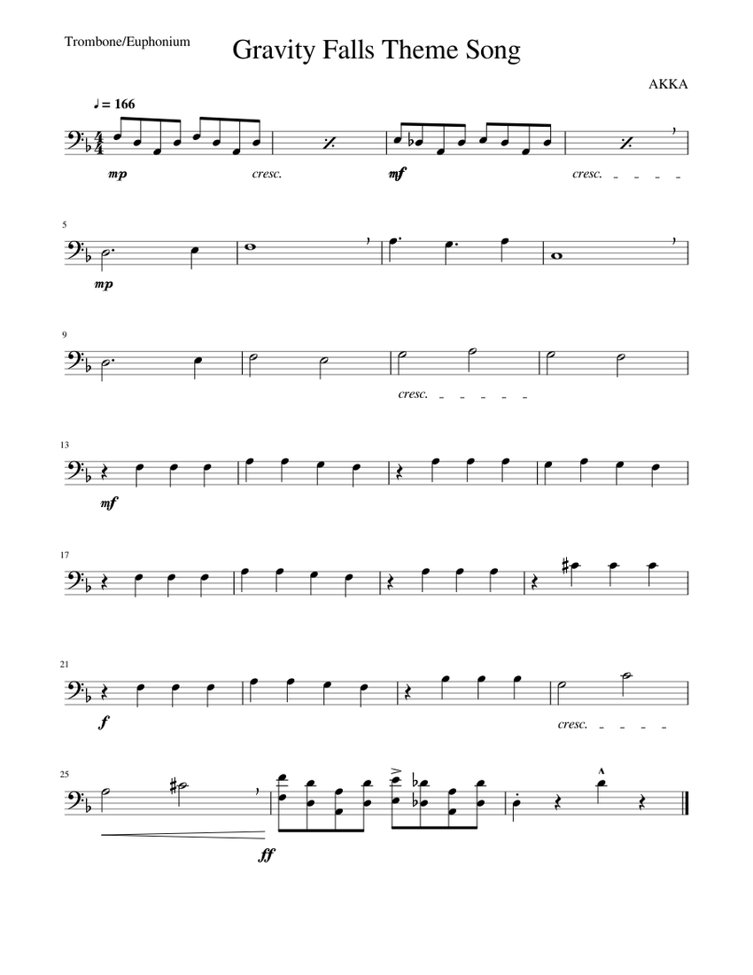 Gravity Falls Theme Trombone Sheet Music For Trombone Download