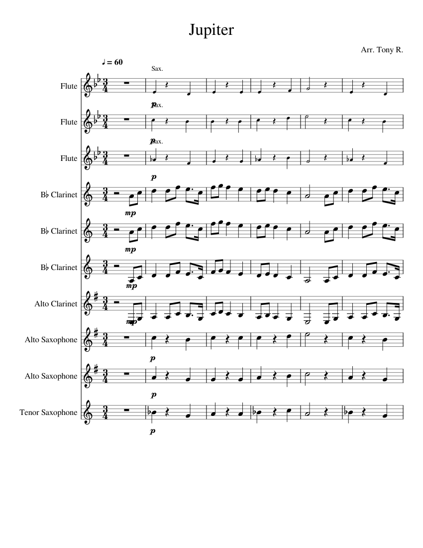 Jupiter Sheet music for Flute, (In B Flat), Saxophone (Alto
