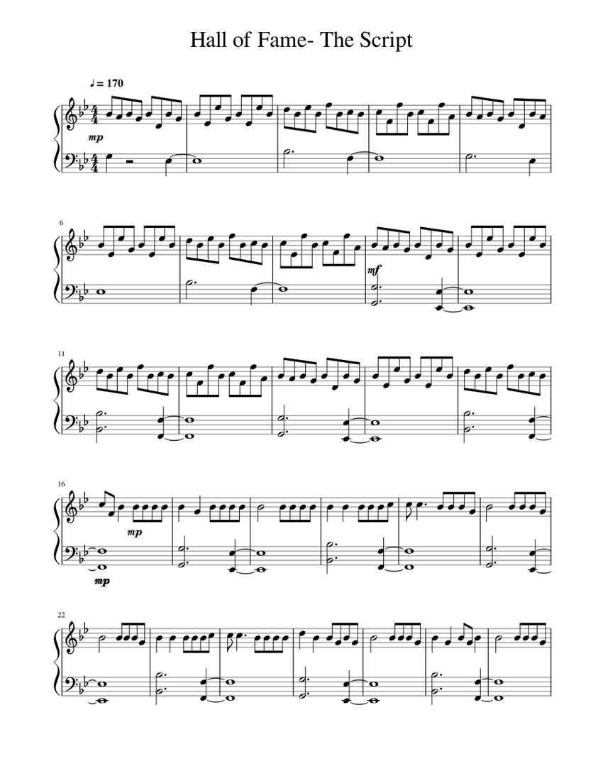 Hall of Fame Sheet music for Piano | Download free in PDF or MIDI