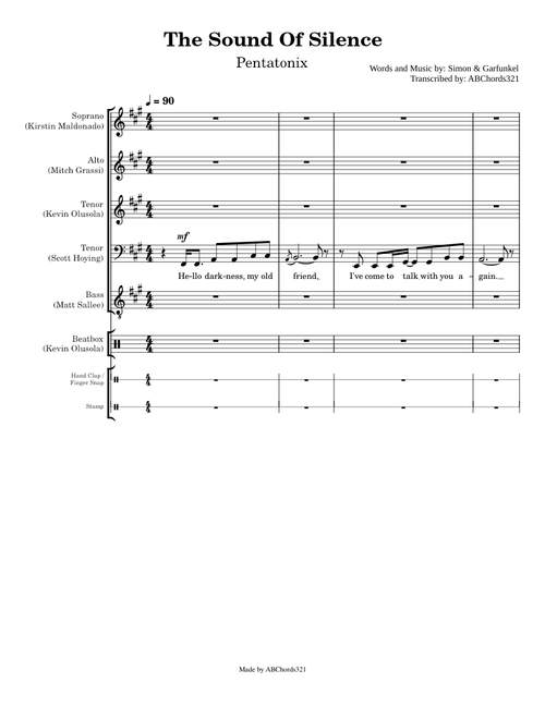 The Sound Of Silence Pentatonix Sheet Music For Drum Group Tenor Alto Bass More Instruments Mixed Ensemble Musescore Com Vocal coach reacts to pentatonix | the sound of silence. the sound of silence pentatonix sheet