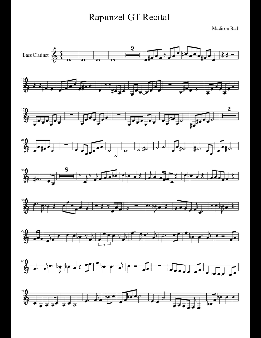 Rapunzel GT Recital sheet music for Clarinet download free in PDF or MIDI