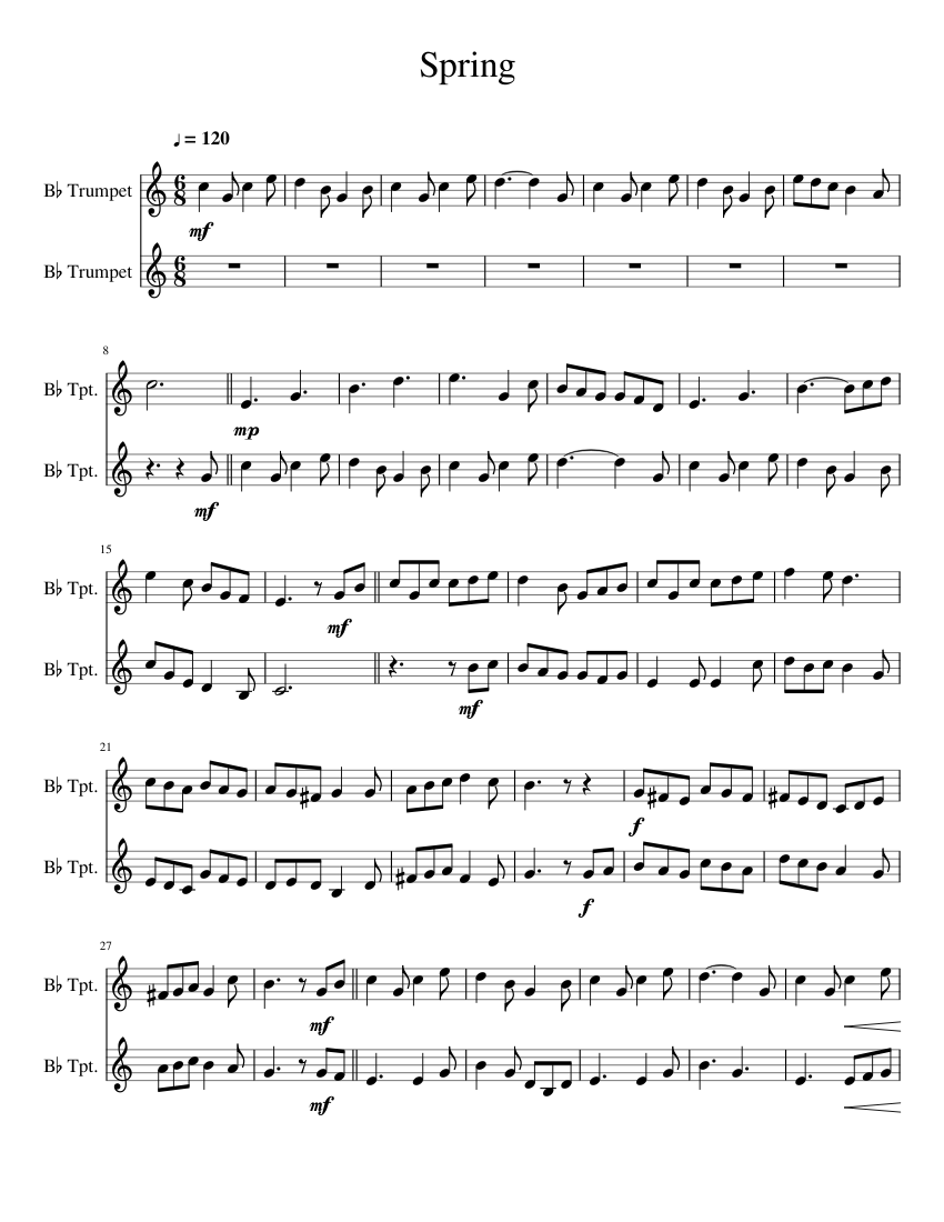 Spring Trumpet Duet Sheet Music For Trumpet Download Free In PDF Or MIDI Spring Trumpet Duet Sheet Music For Trumpet Download Free In PDF Or MIDI