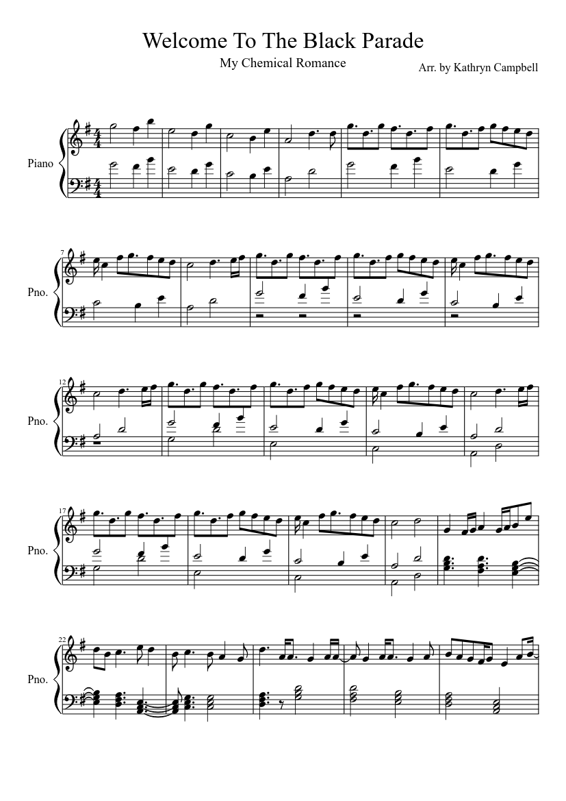 Welcome To The Black Parade - My Chemical Romance sheet music download