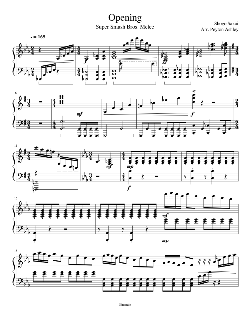 Opening sheet music composed by Shogo Sakai Arr. Peyton Ashley – 1 of 3 pages