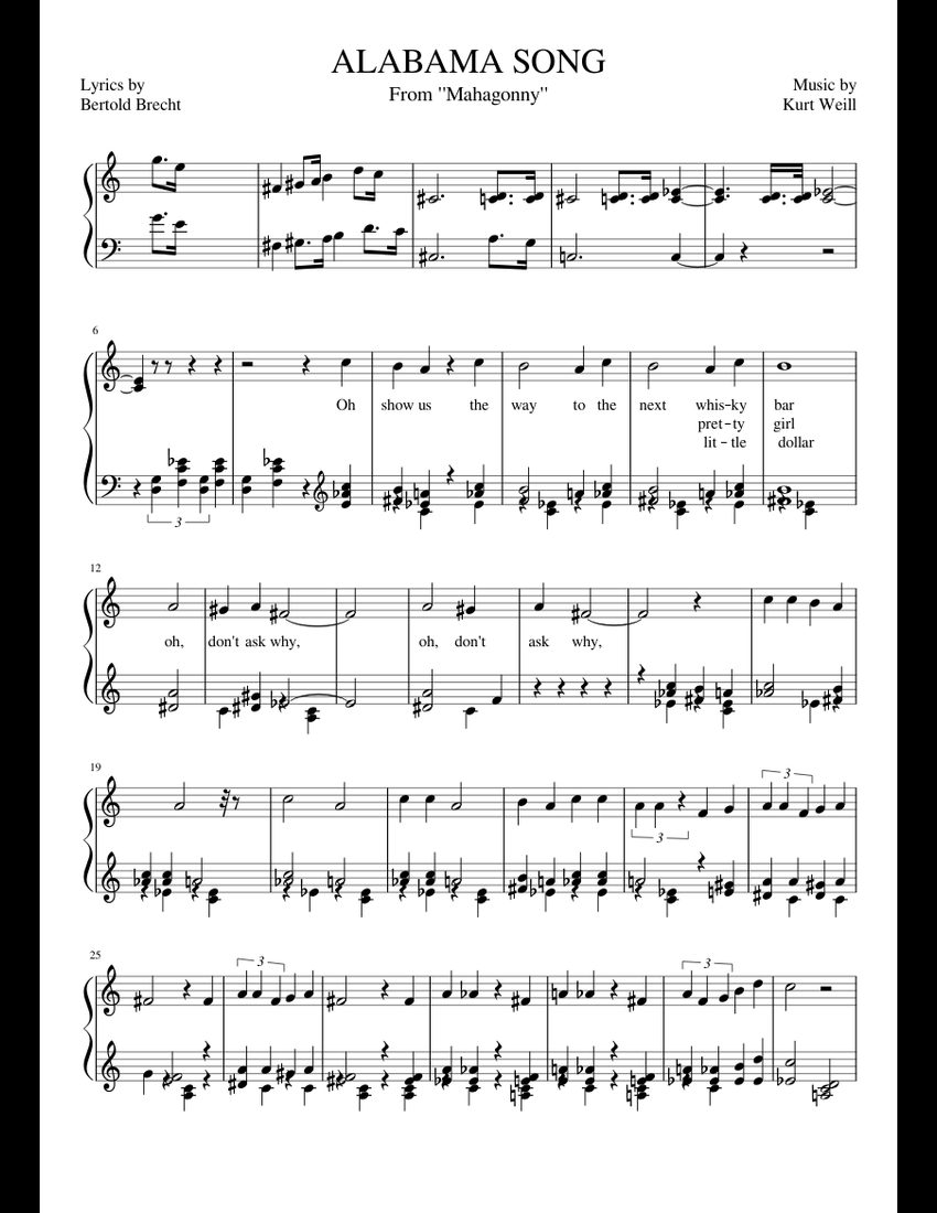 ALABAMA SONG sheet music for Piano download free in PDF or MIDI