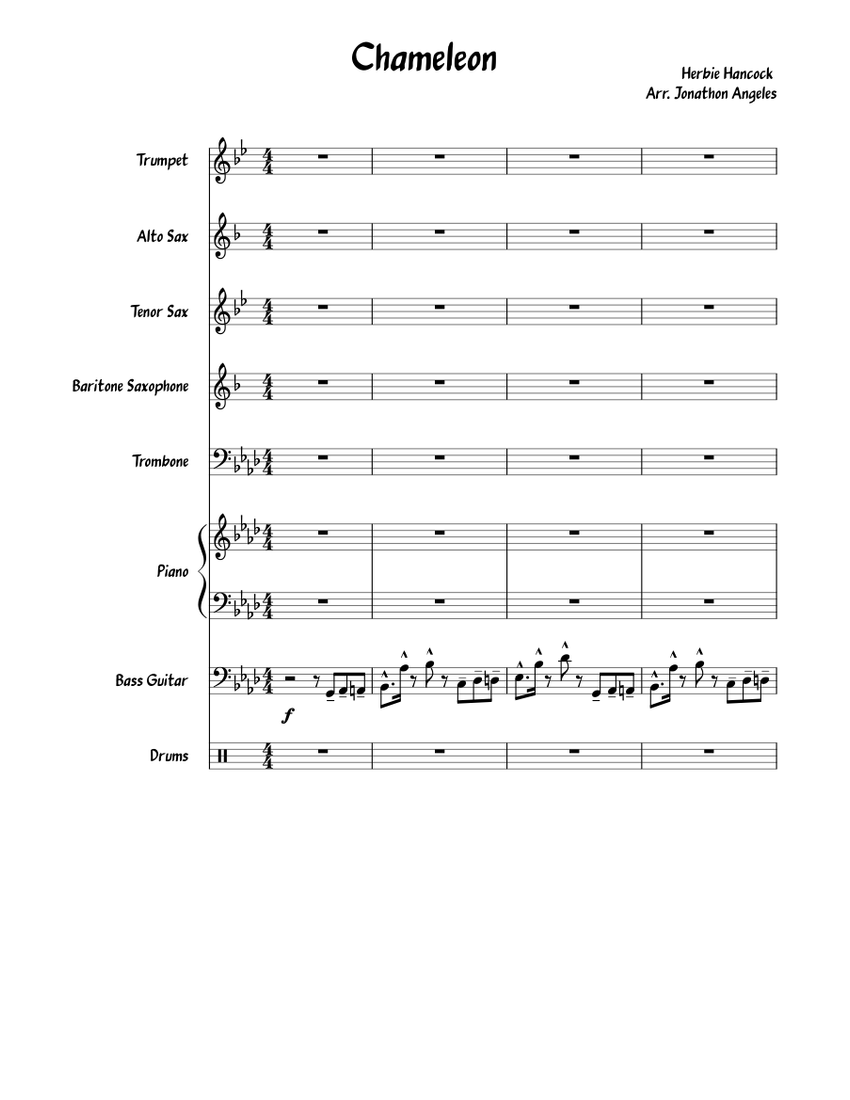 Chameleon Sheet Music For Piano Trumpet In B Flat Trombone Drum