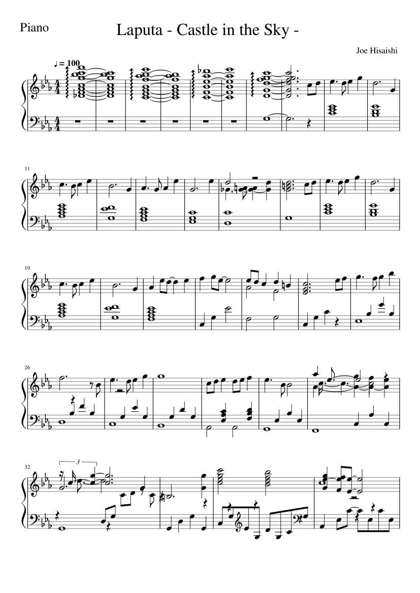 Laputa - Castle in the Sky - sheet music composed by Joe Hisaishi – 1 of 2 pages