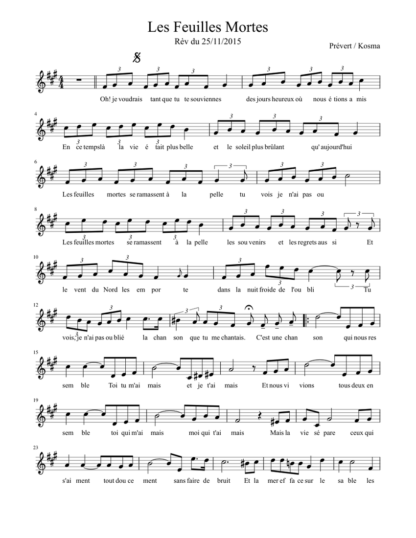 Les Feuilles Mortes Sheet music — free download