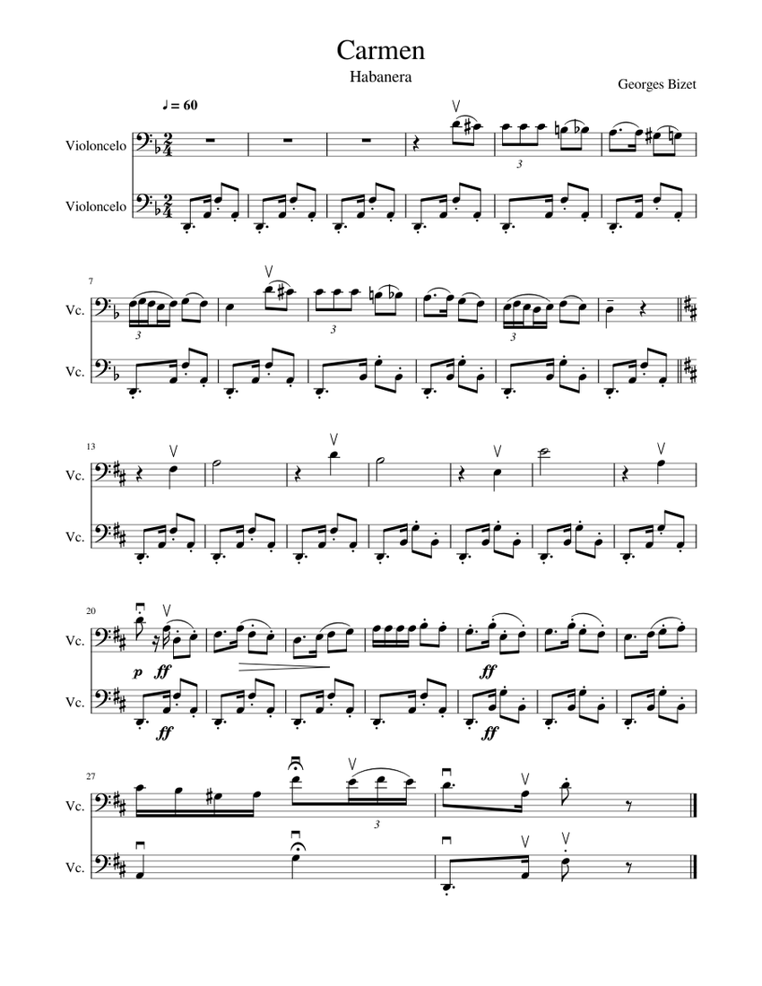 Carmen Cello Duet Sheet Music For Cello Download Free In Pdf Or Midi 