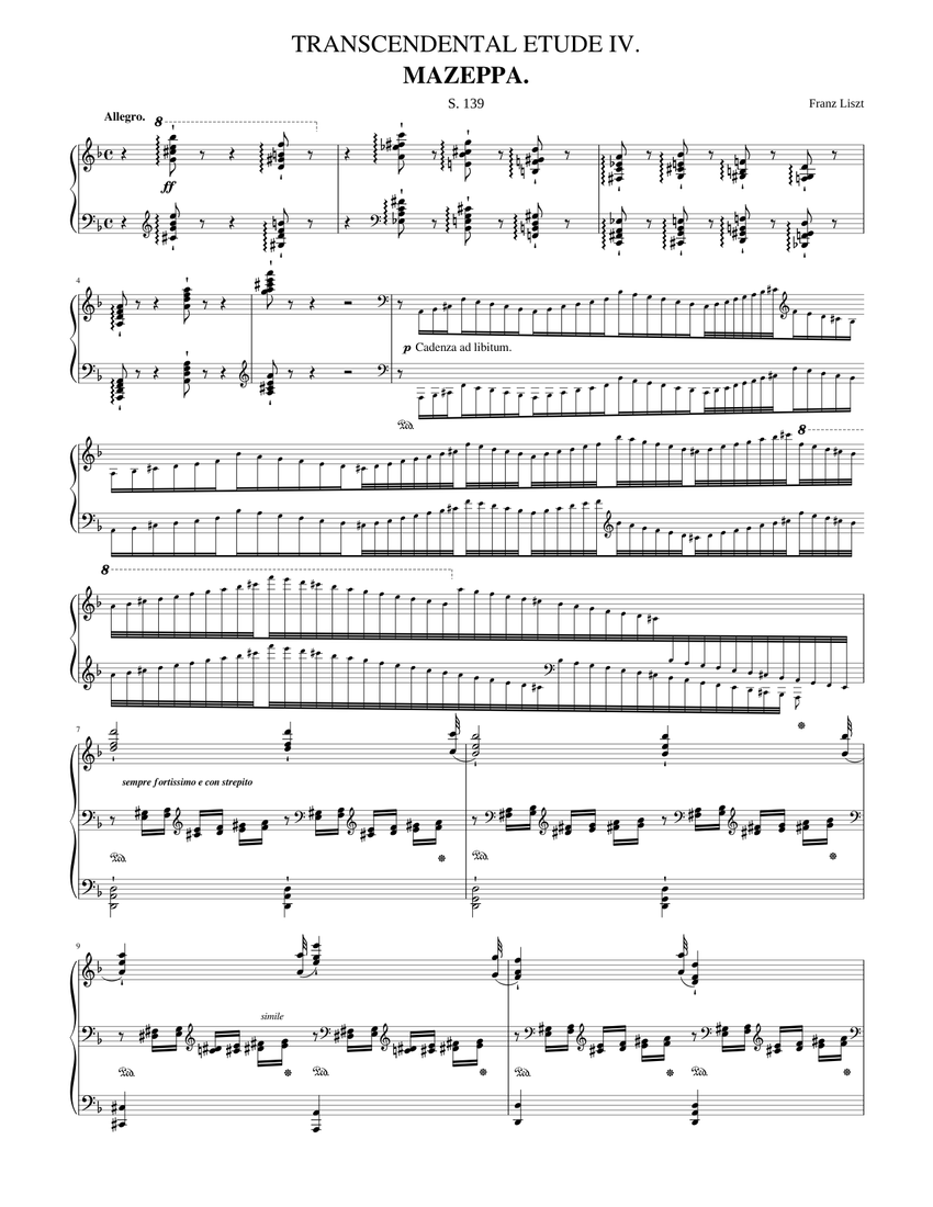 Liszt - Transcendental Etude No. 4 (Mazeppa) Sheet music ...