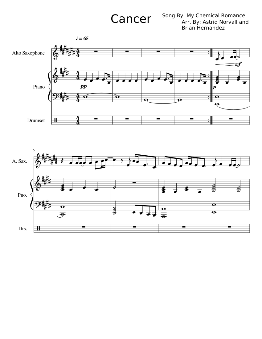 Cancer Sheet music for Piano, Drum Group, Saxophone (Alto) (Mixed Trio