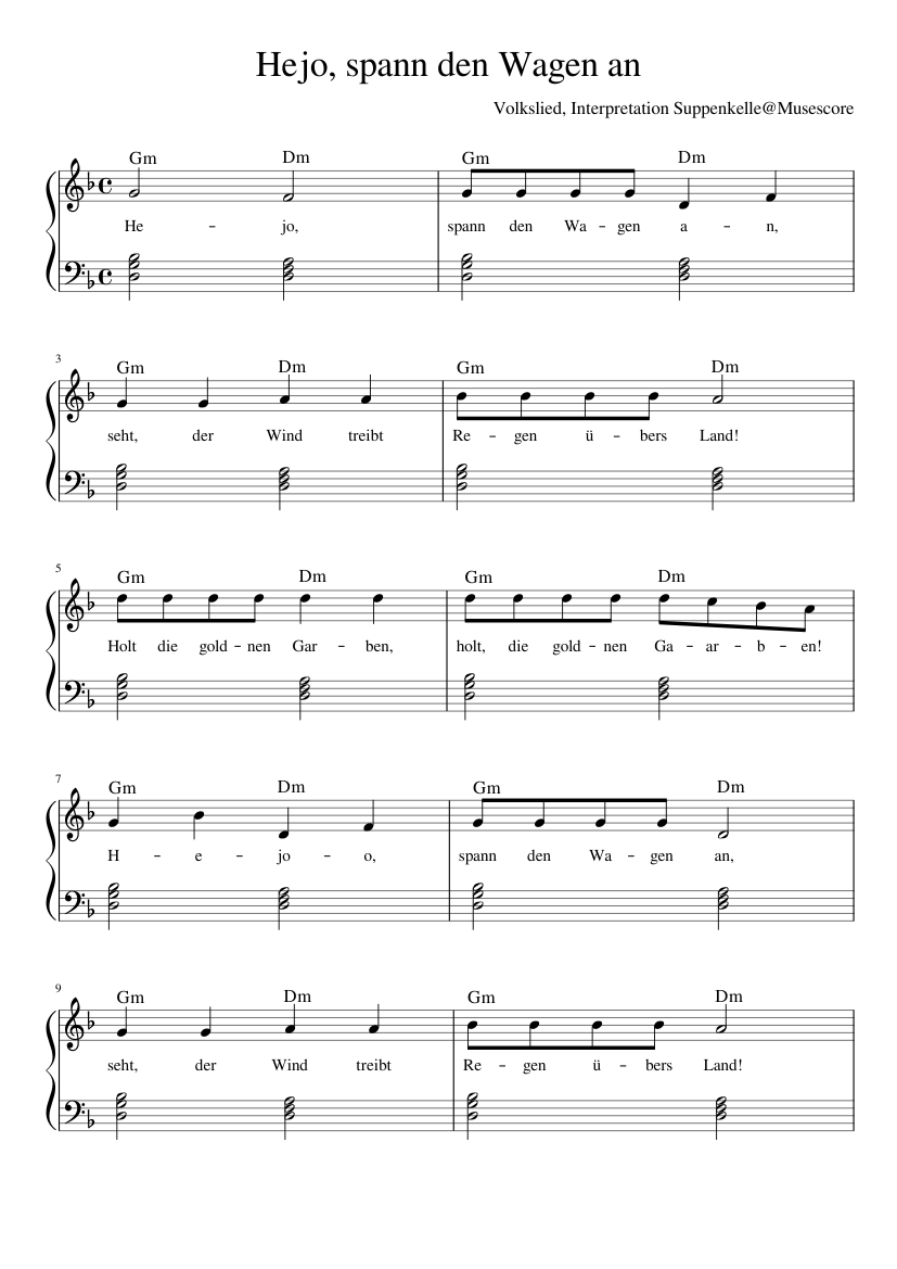 Hejo Spann Den Wagen An Sheet Music For Accordion Solo Musescore Com