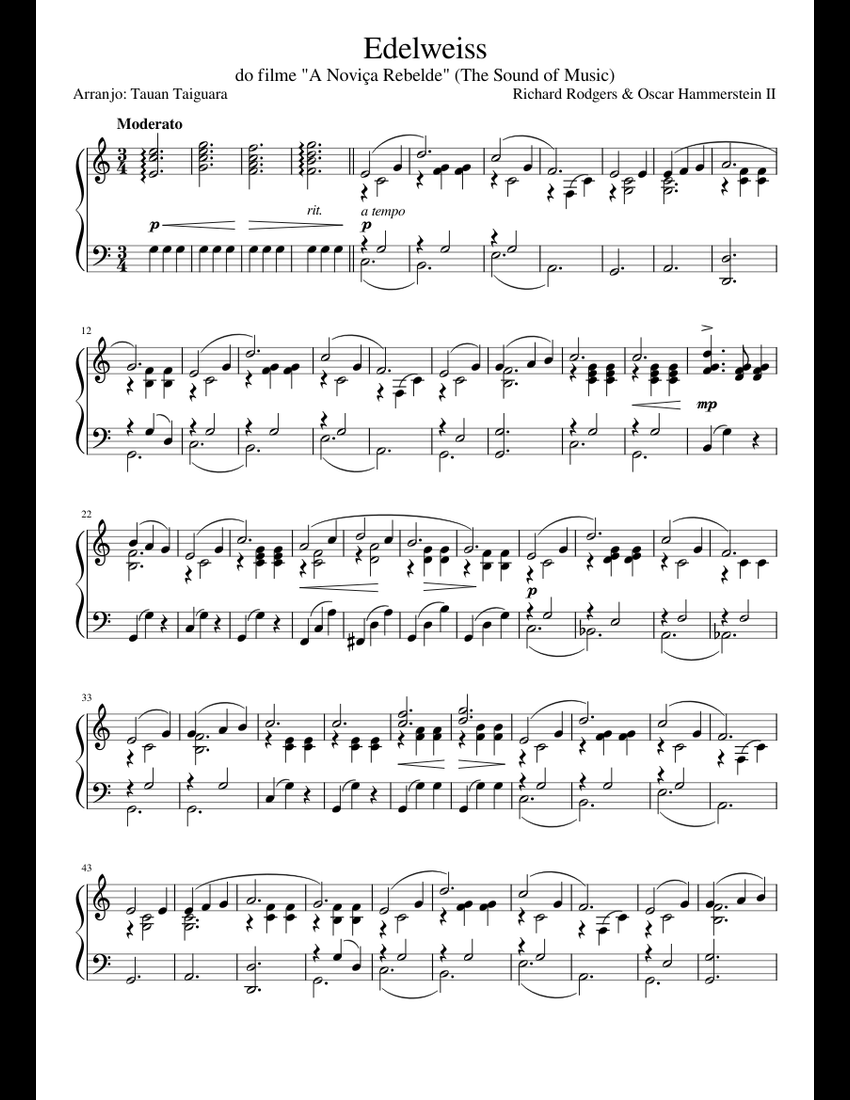 Edelweiss (piano) sheet music for Piano download free in PDF or MIDI