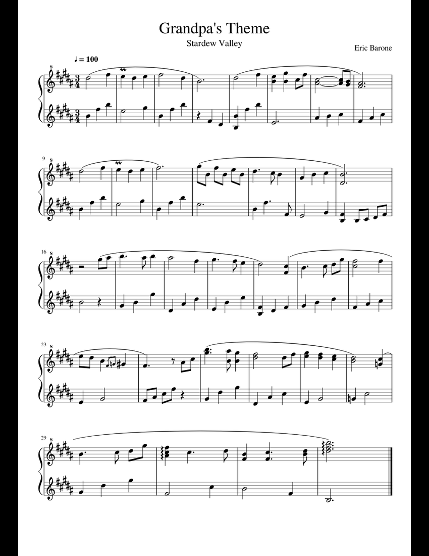 Stardew Valley - Grandpa's Theme sheet music for Piano download free in