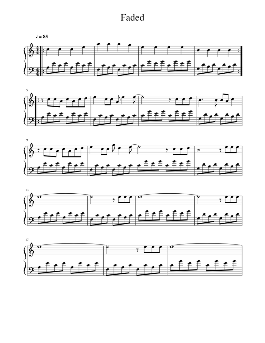Faded Sheet music for Piano | Download free in PDF or MIDI | Musescore.com