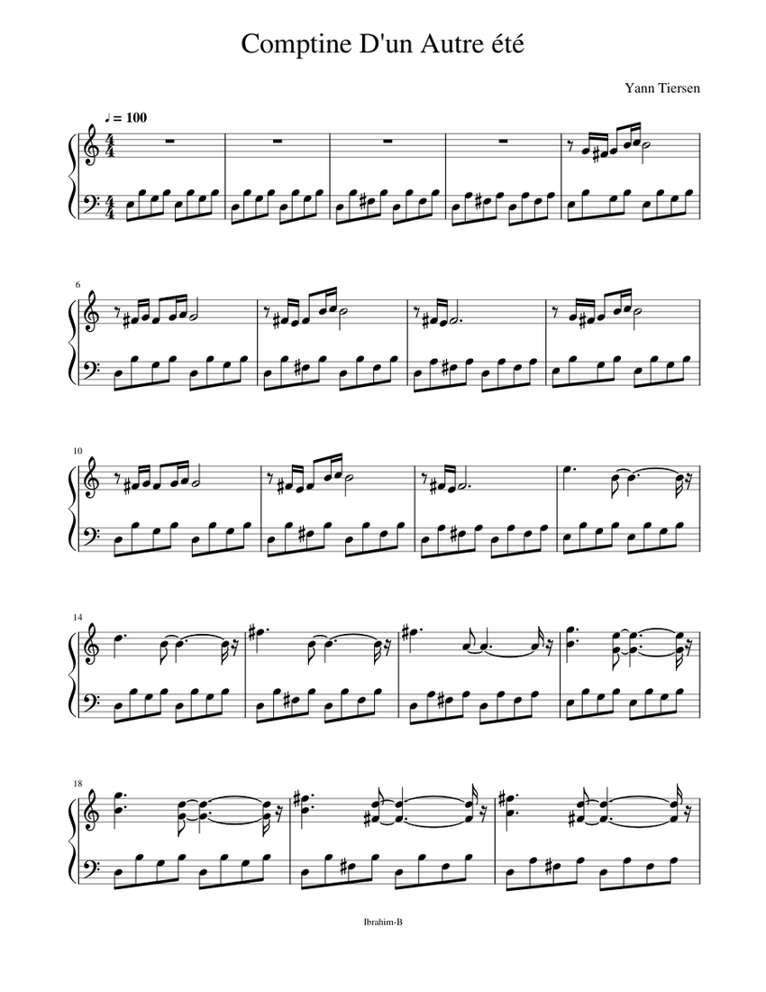 Comptine D'un Autre été ( Simplifier ) Sheet music for Piano (Solo