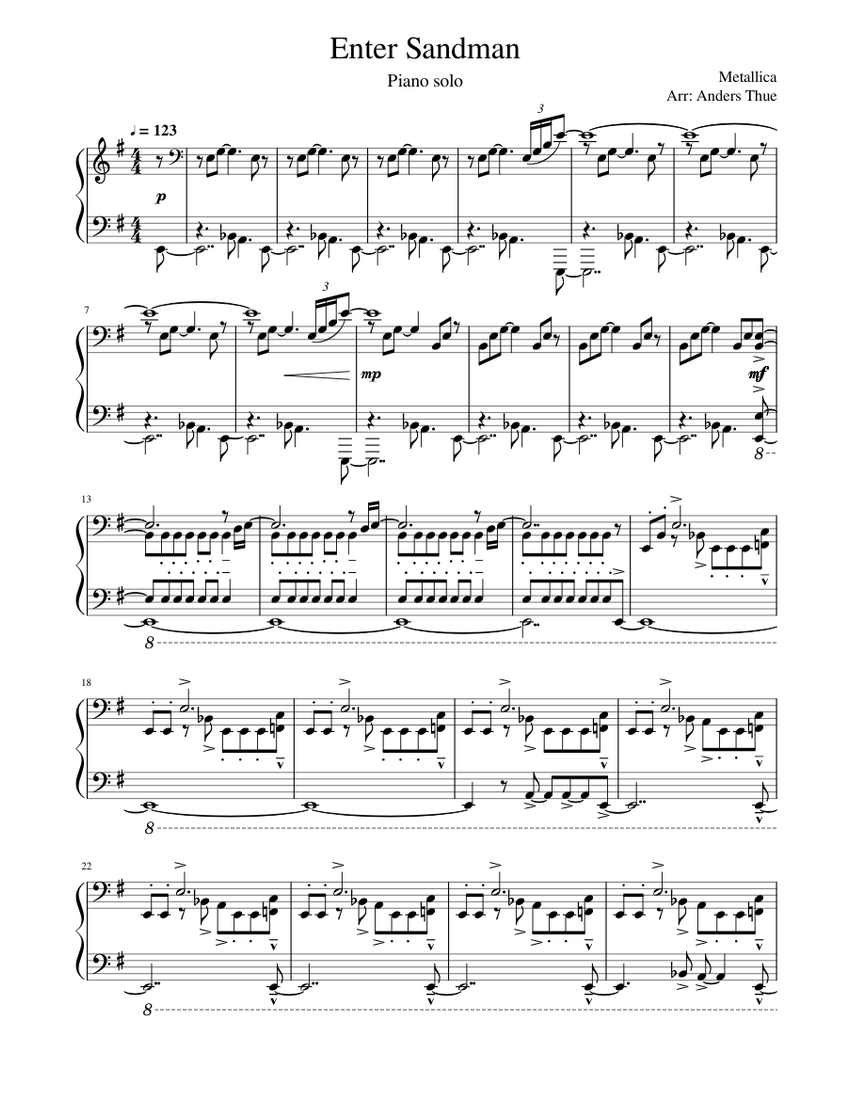 Enter Sandman Sheet music for Piano (Solo) | Musescore.com