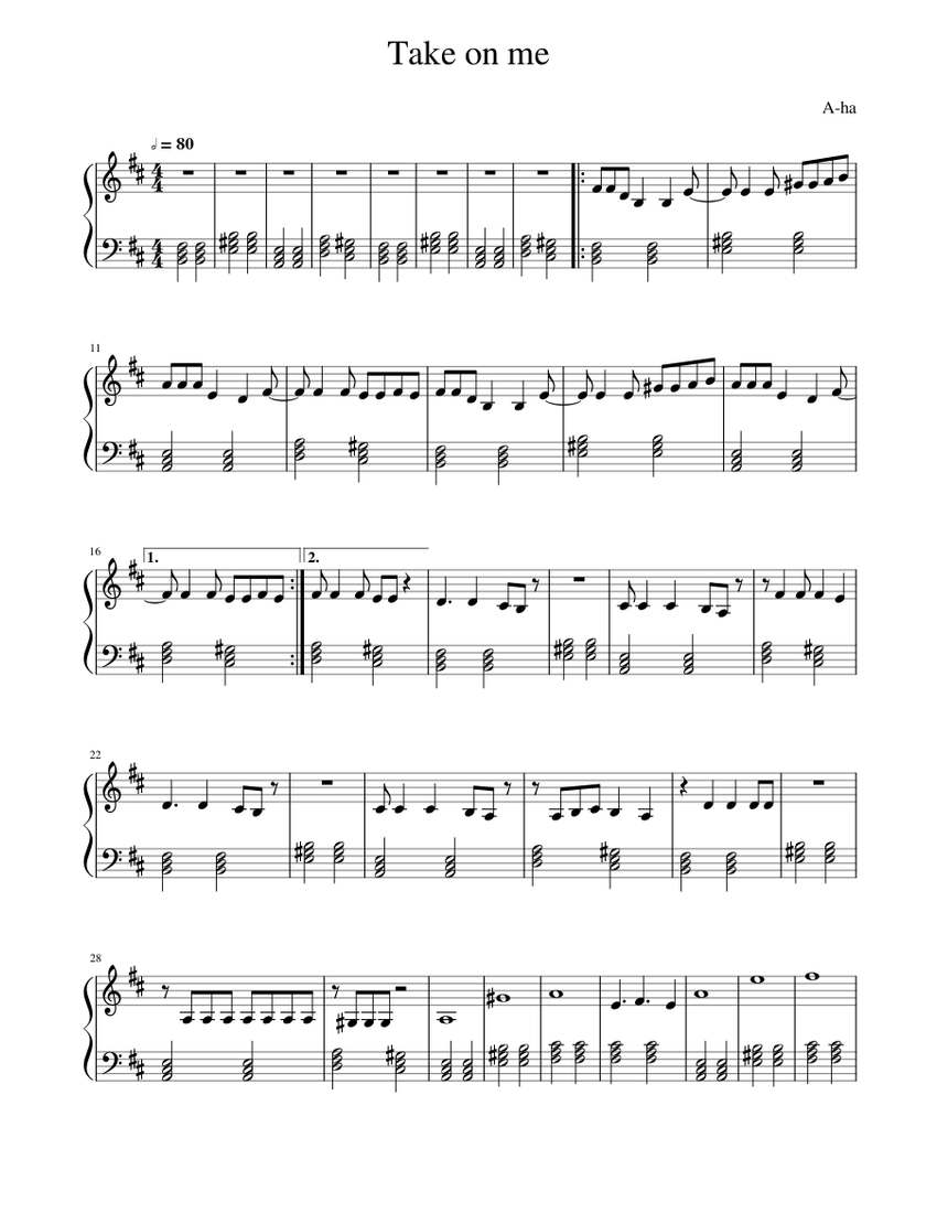 Take on me Sheet music for Piano (Solo) | Musescore.com