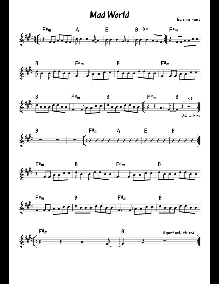 Mad World sheet music for Piano download free in PDF or MIDI