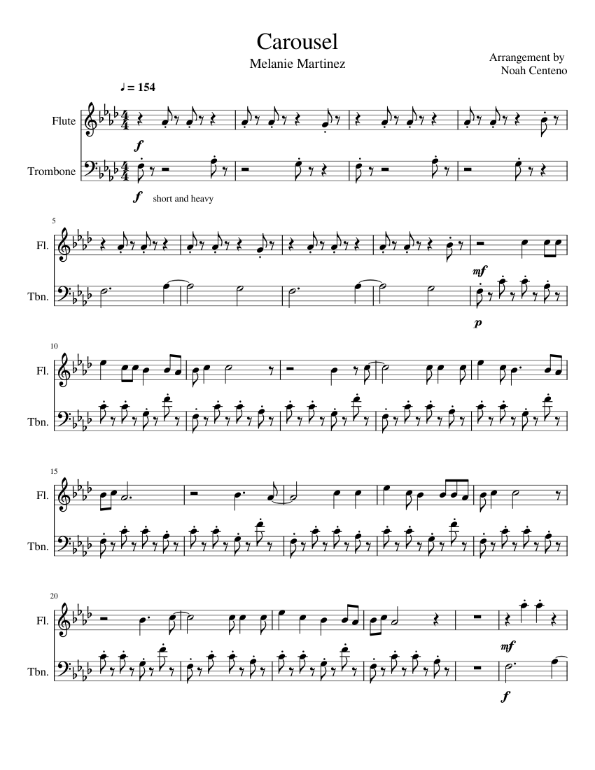 Carousel - Melanie Martinez (duet) sheet music for Flute, Trombone ...