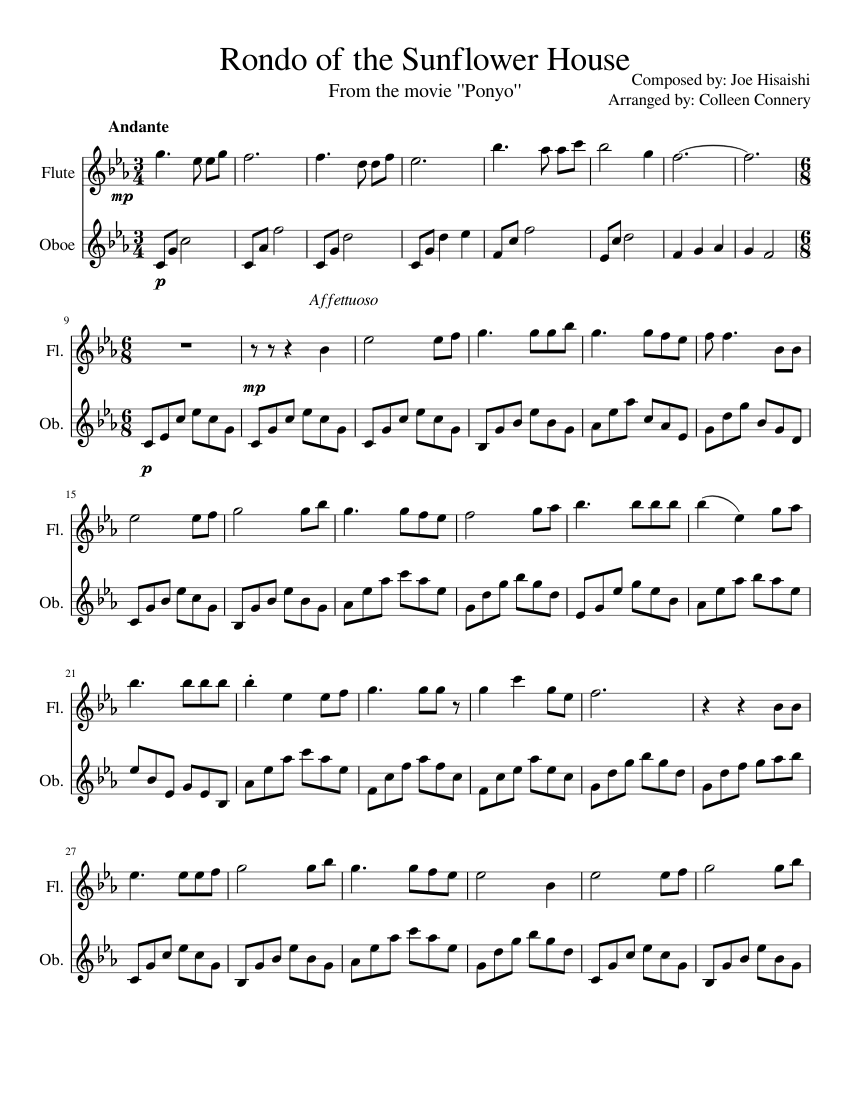 Rondo of the Sunflower House From Ponyo (Flute and Oboe Duet) sheet