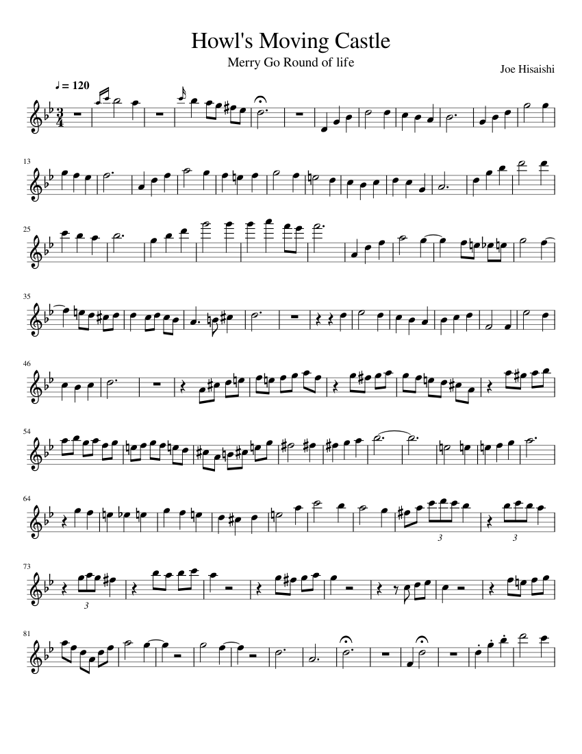 Howl's Moving Castle sheet music for Piano download free in PDF or MIDI