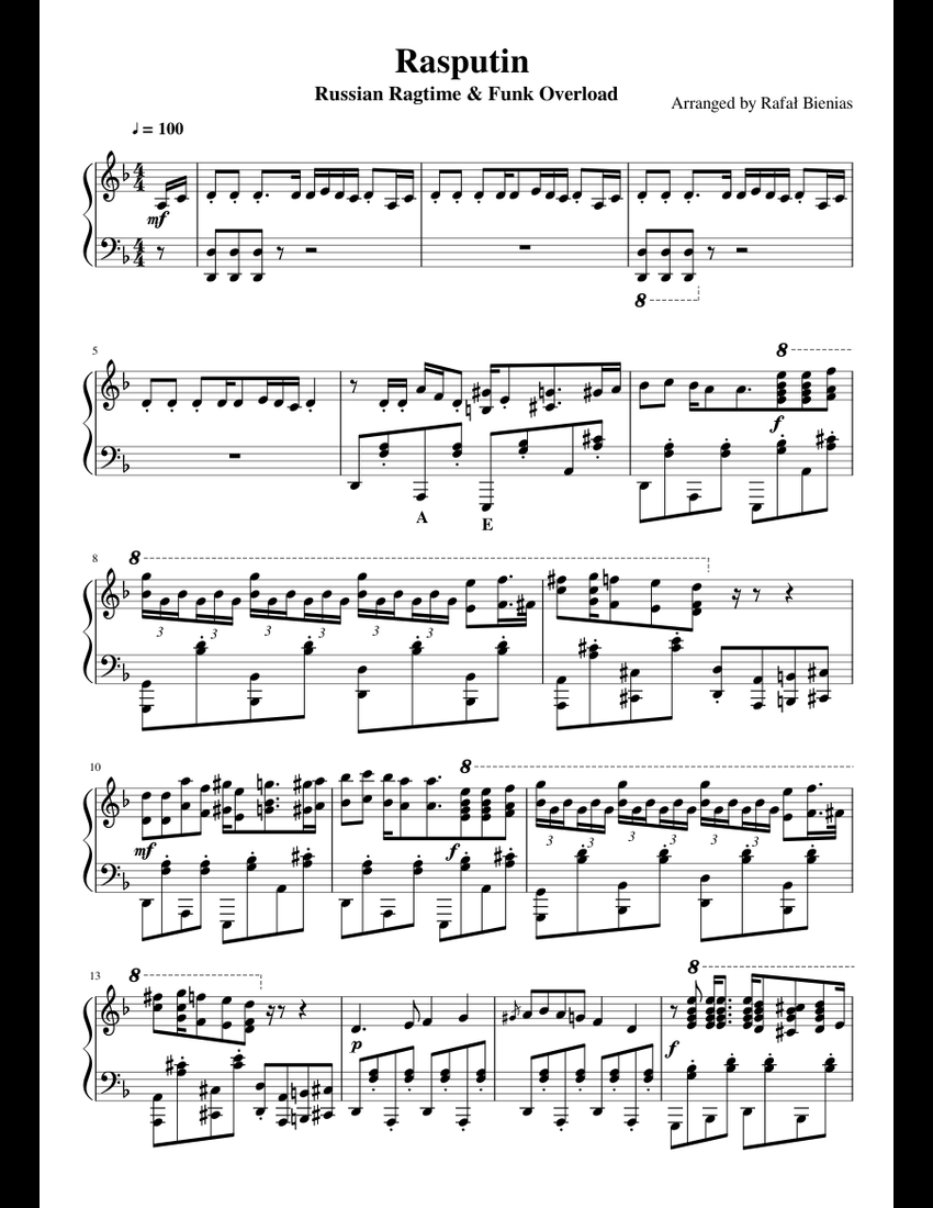 Rasputin - Piano - Russian Ragtime & Funk Overload sheet music for