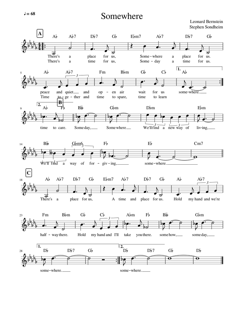 Somewhere Sheet music for Piano | Download free in PDF or MIDI