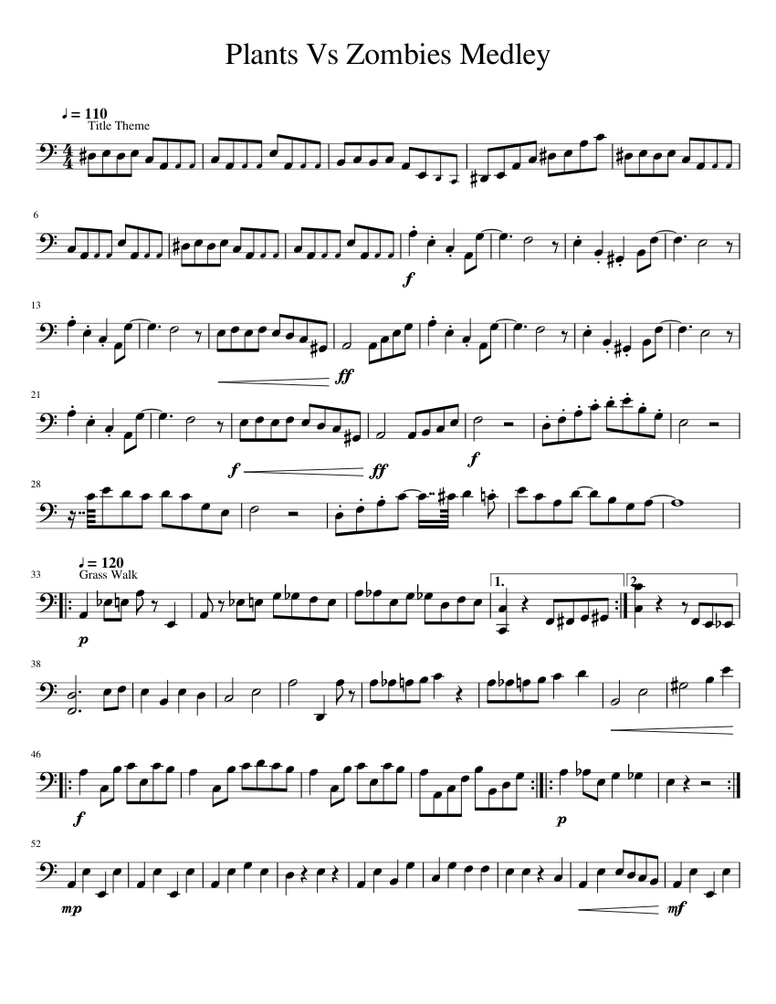 Plants Vs Zombies Medley sheet music for Cello download free in PDF or MIDI
