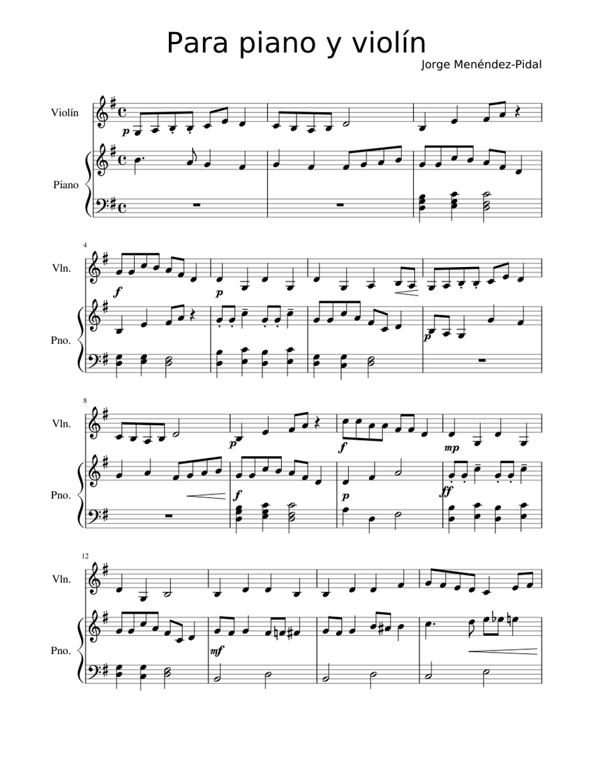Para piano y violín Sheet music for Piano (Solo) | Musescore.com