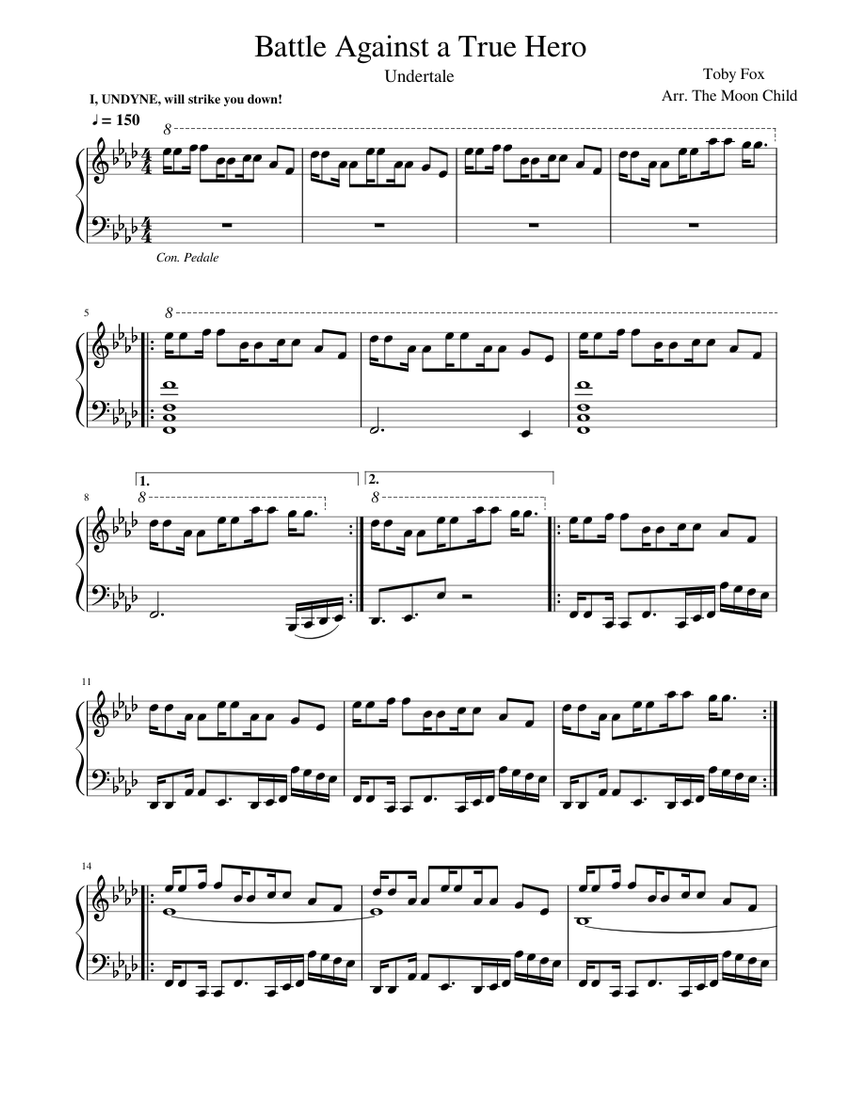 Undertale Battle Against A True Hero Sheet Music For Piano Solo Musescore Com - roblox piano music sheets easy undertale