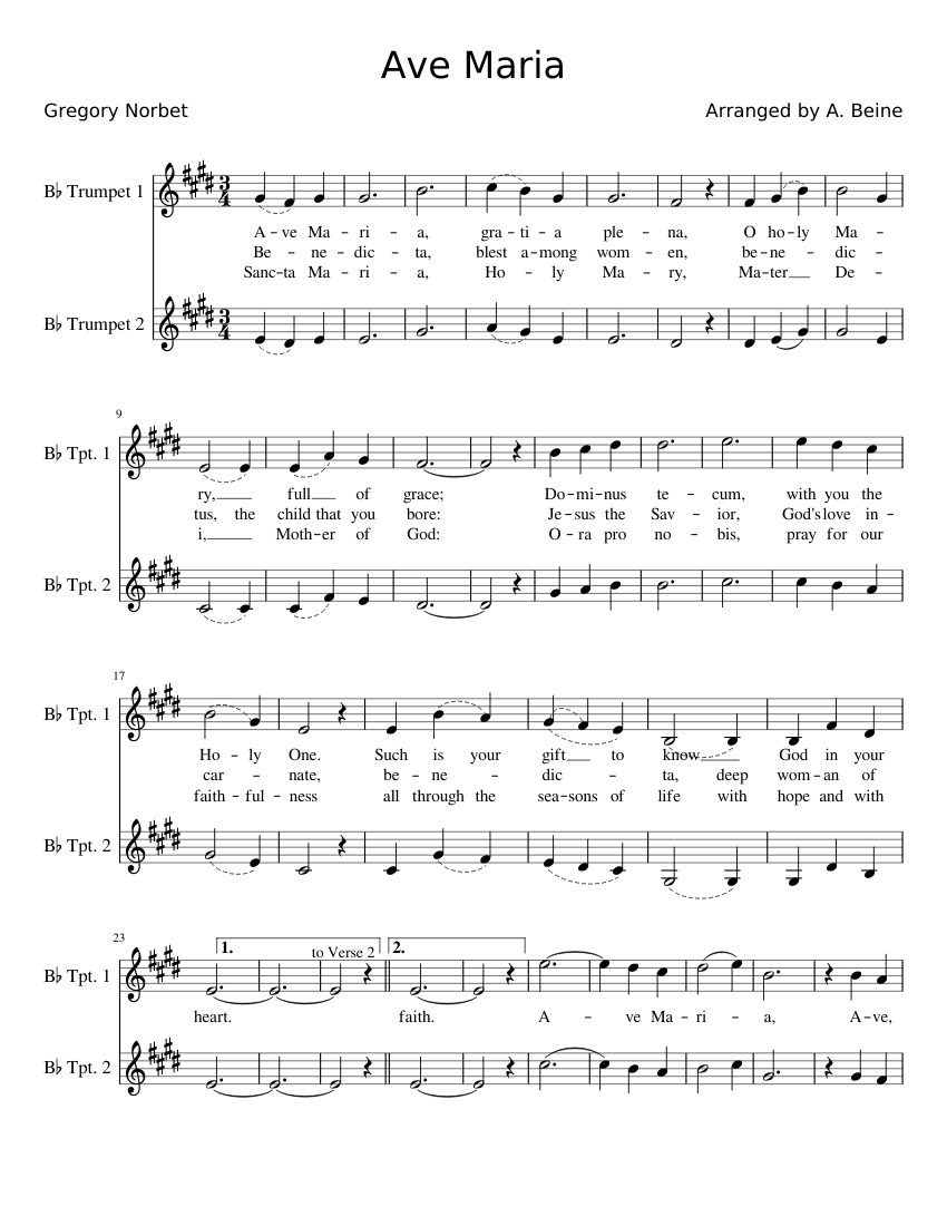 Ave Maria (Trumpet Duet) sheet music for Trumpet download free in PDF ...