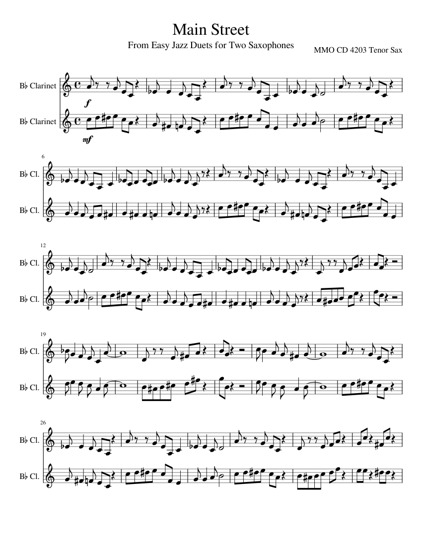 Main Street Sheet Music For Clarinet In B Flat Woodwind Duet 3763