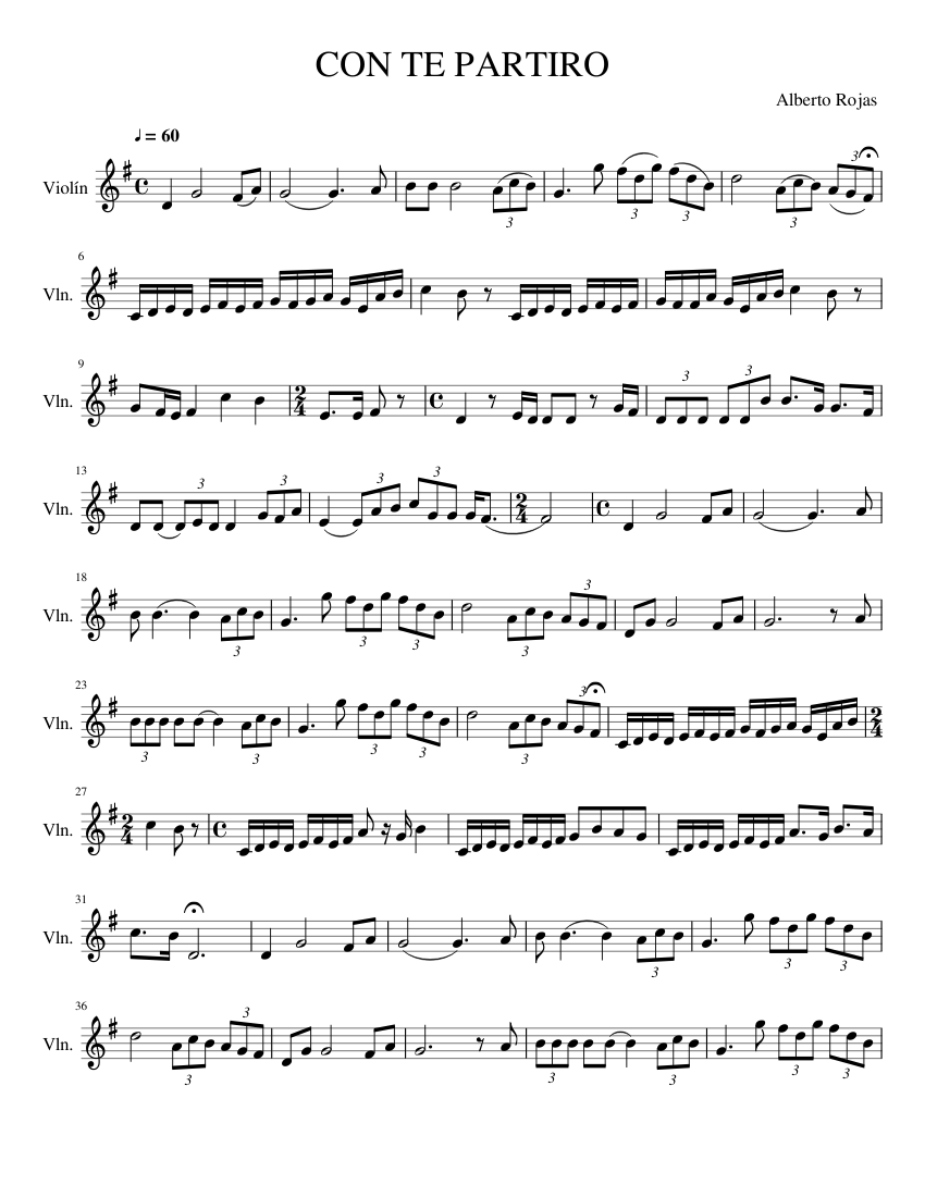 Con Te Partiro sheet music for Piano, Violin download free ...