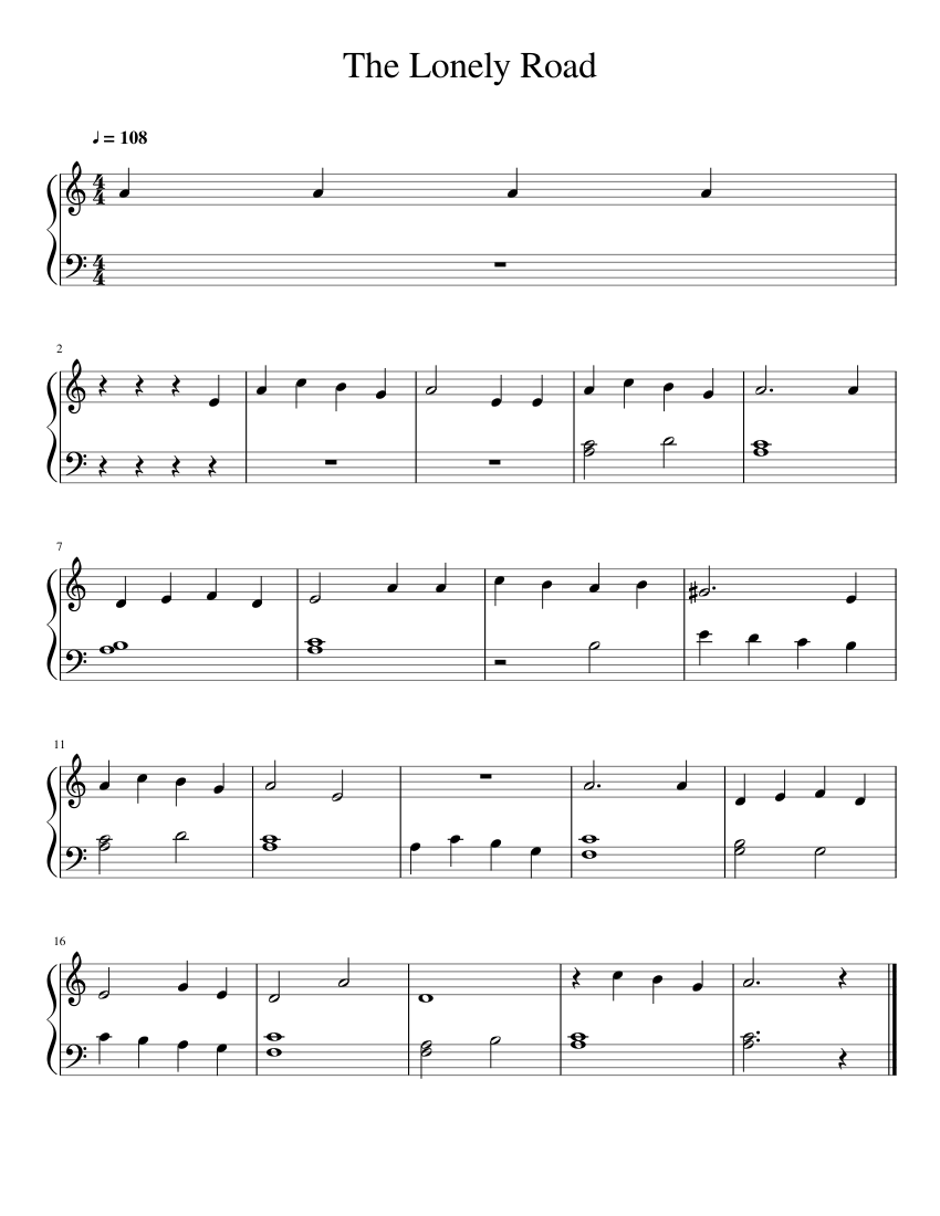 The Lonely Road Sheet music for Piano | Download free in PDF or MIDI | Musescore.com