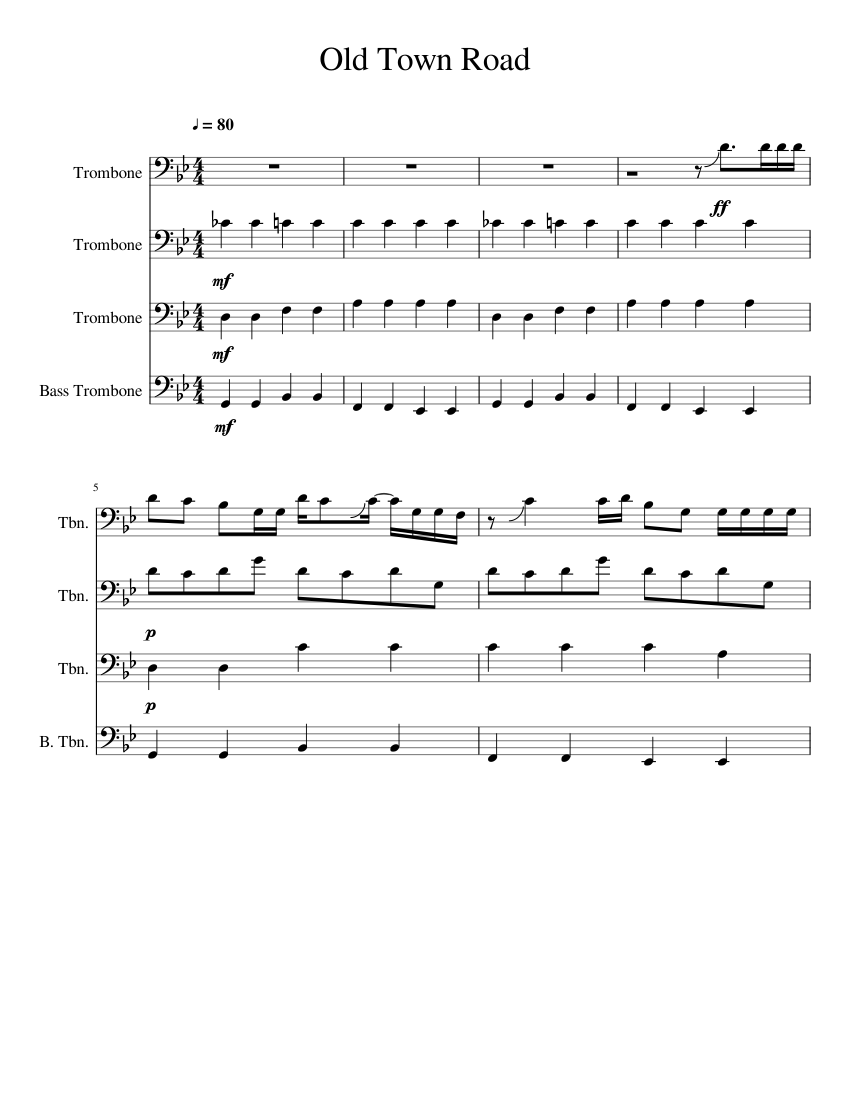 Old Town Road Trombone Sheet Music For Trombone Download Free In