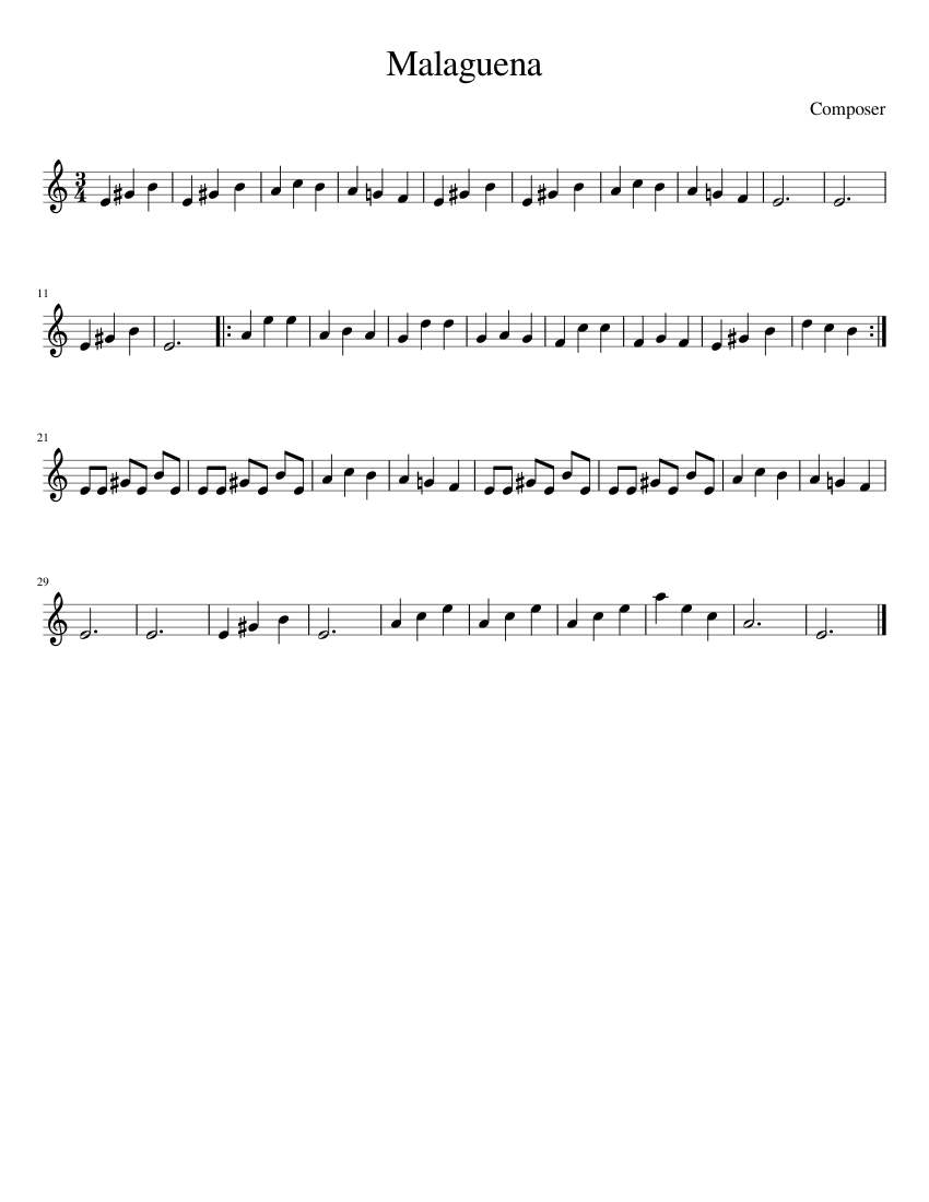Malaguena Sheet music for Piano | Download free in PDF or MIDI