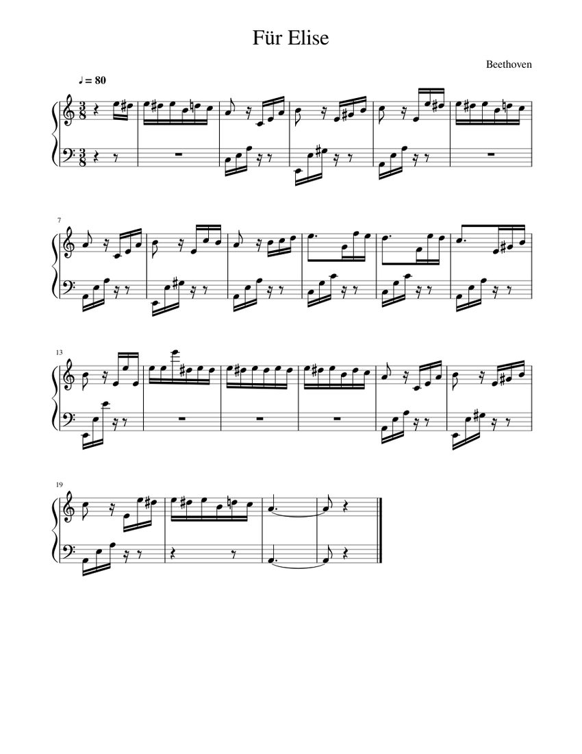 Für Elise Sheet music for Piano | Download free in PDF or MIDI