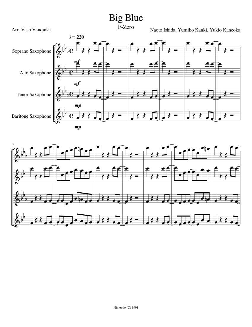 Big Blue FZero (Sax Quartet) sheet music for Soprano Saxophone, Alto