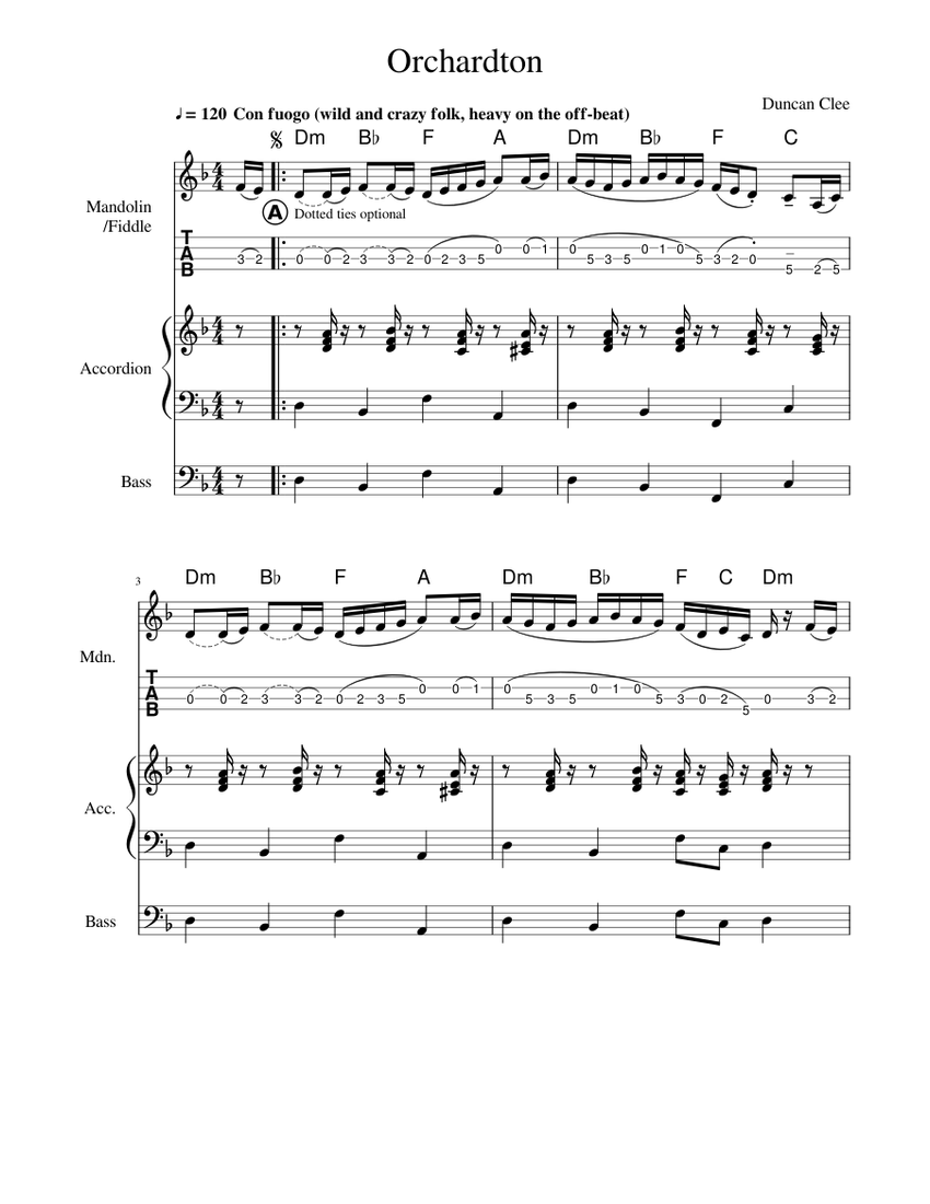 Orchardton (Accordion & Bass) Sheet music for Bass, Accordion, Mandolin