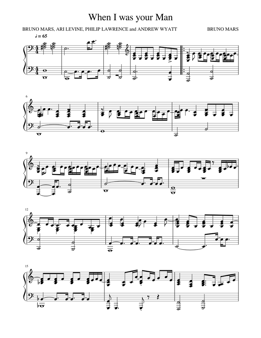 When I was your Man Sheet music for Piano Download free in PDF or